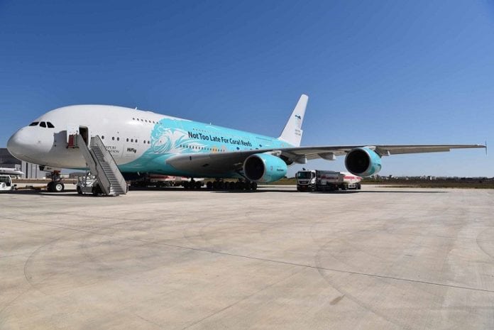 Airbus welcomes Hi Fly A380 at Farnborough International Airshow